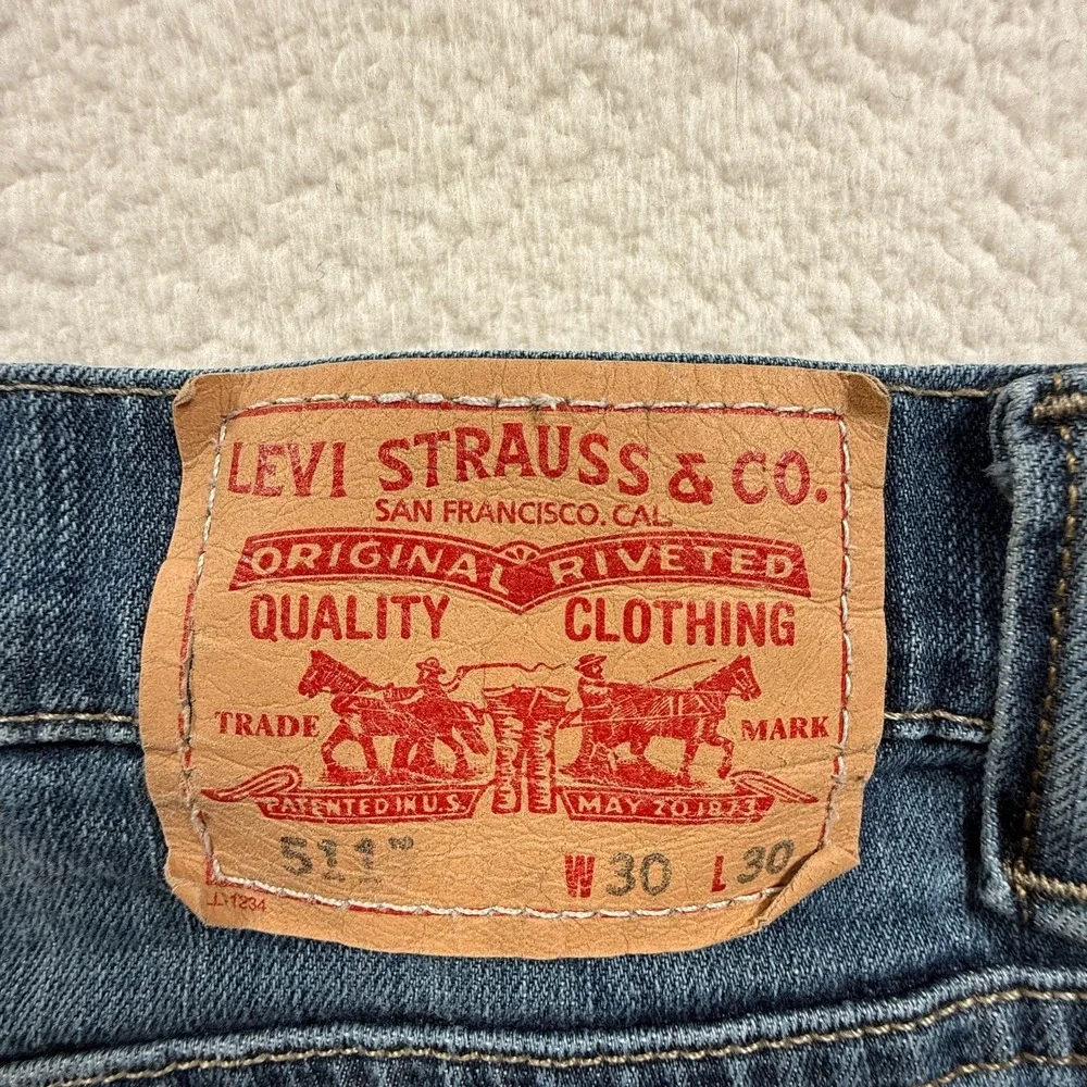 Levi's 511 Jeans Mens 30x30 Blue‎ Denim Medium Wash Faded Slim Fit Skinny Leg